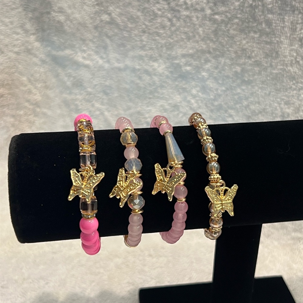 Elegant Gold Butterfly Charm Bracelet Set in shades of pink/champagne Combo - Picture 3 of 4